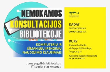 Nemokamos individualios konsultacijos kompiuterių ir išmaniųjų įrenginių naudojimo klausimais